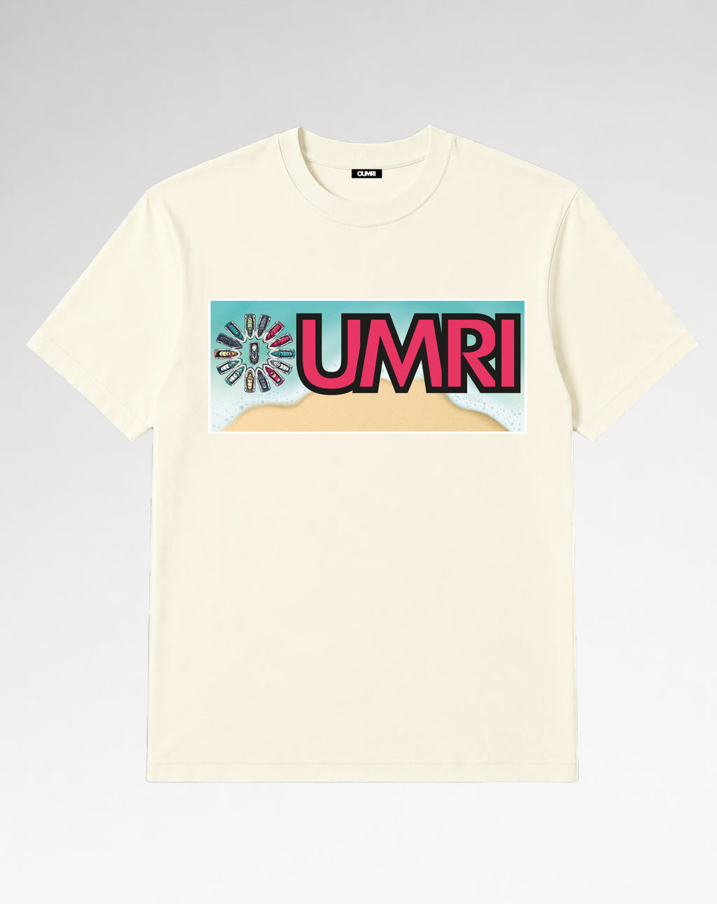 Oumri Jet Ski & Beach Design Tee – Soft Cream